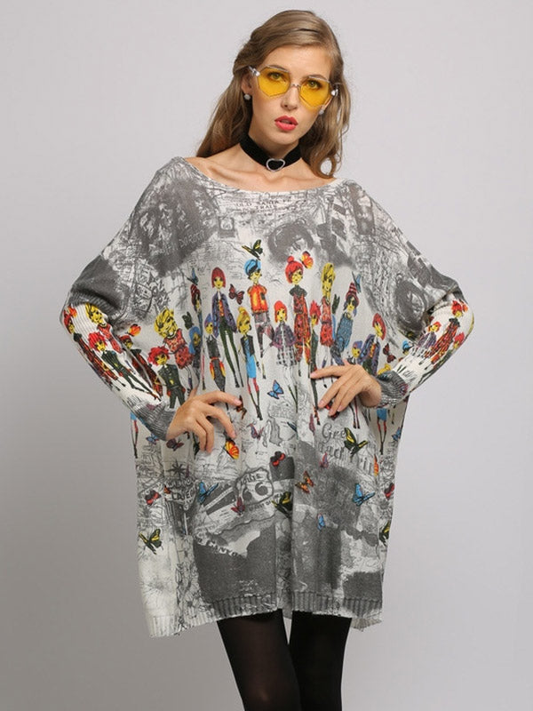 Urban Colorful Knitting Printed Long Sleeves Sweater