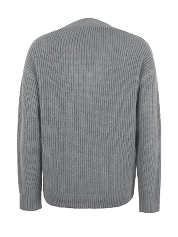 Stylish Loose Solid Color V-Neck Sweater Tops