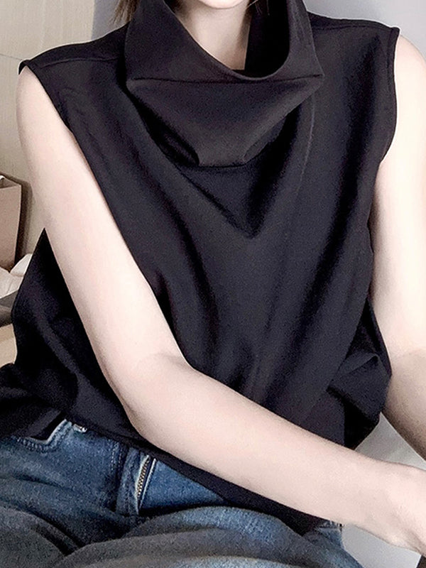 Solid Color Loose Sleeveless Stand Collar Vest Top