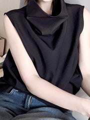 Solid Color Loose Sleeveless Stand Collar Vest Top