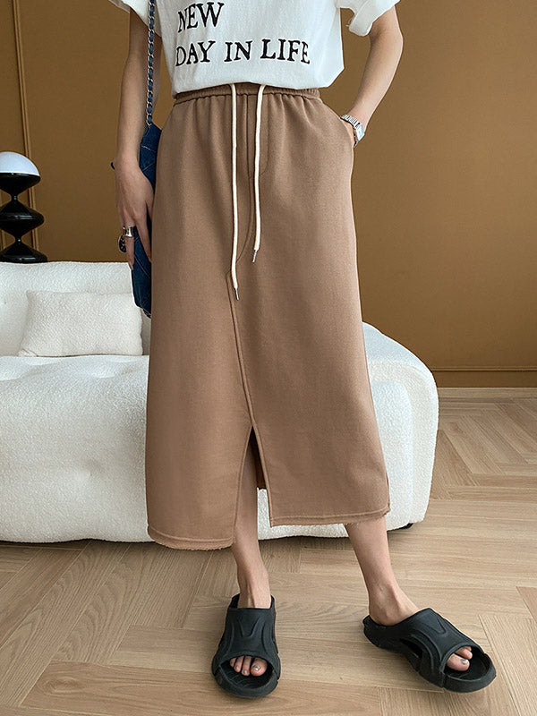 Asymmetric Drawstring Split-Front A-Line Skirts Bottoms