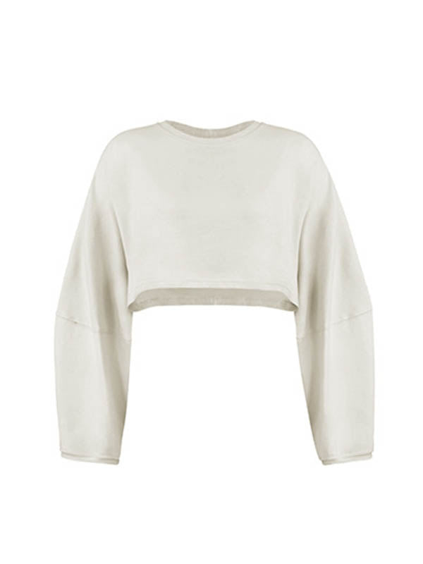 Solid Color Split-Joint Long Sleeves Loose Round-Neck Sweatshirt Tops