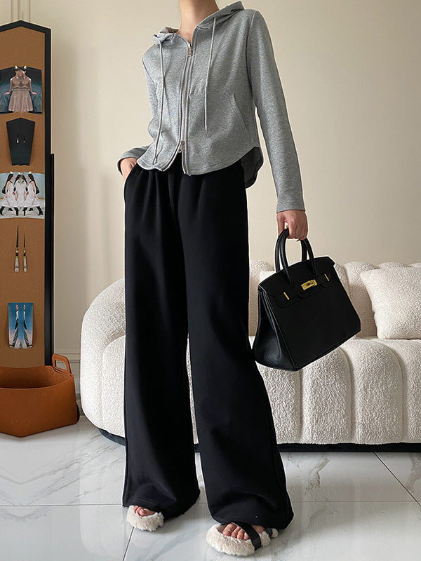 Simple Wide Leg Loose Velvet Keep Warm Solid Color Casual Pants Bottoms