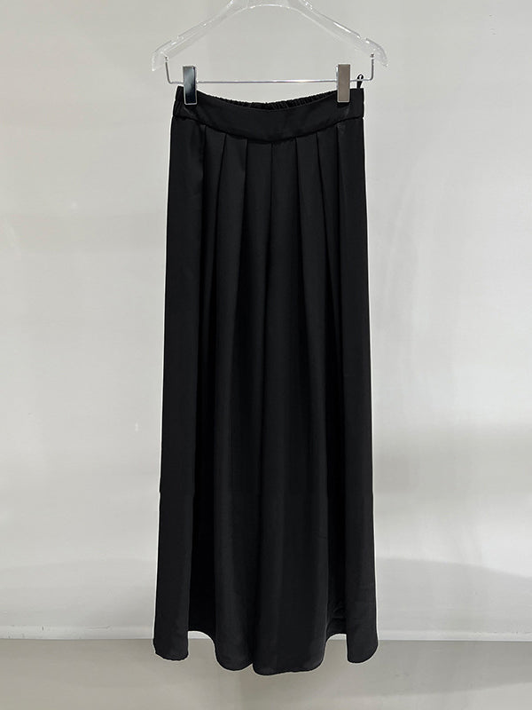 Elasticity Pleated Solid Color High Waisted Wide Leg Trousers Pants