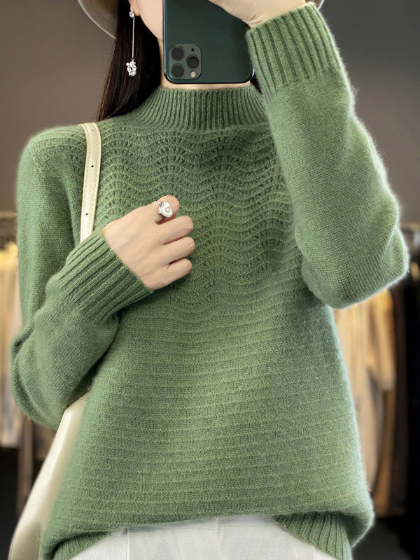 Solid Color Long Sleeves Loose Mock Neck Sweater Tops Pullovers