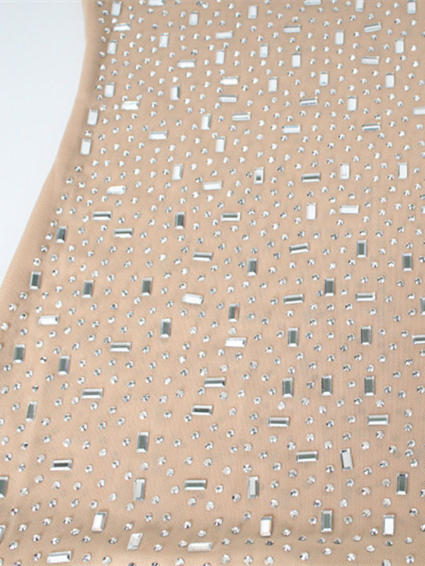 See-Through Sequined Split-Joint Bodycon Skinny Spaghetti-Neck Maxi Dresses