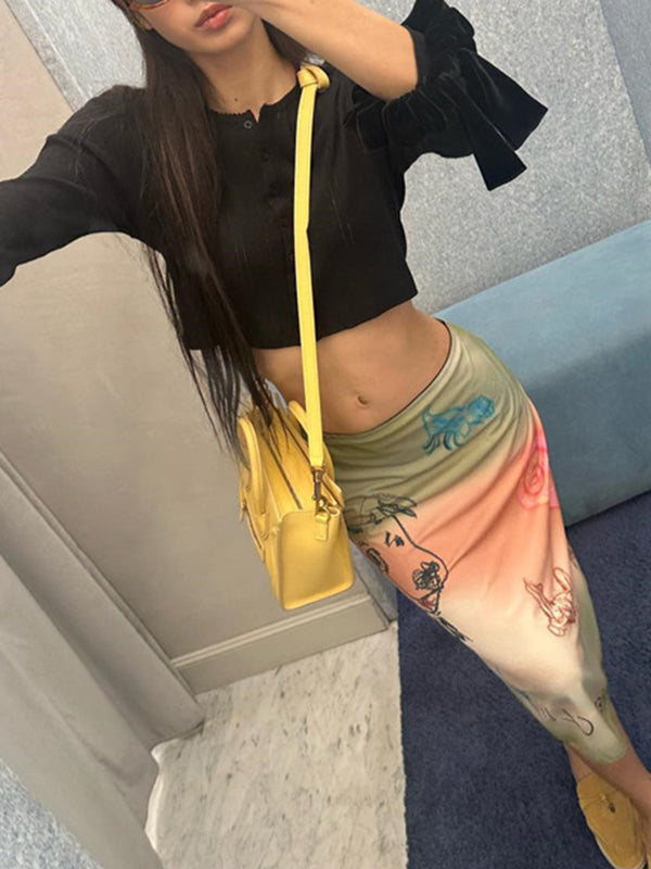 Animal Printed Gradient Split-Joint Bodycon Skirts Bottoms