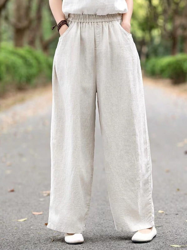 Elasticity Solid Color Loose Wide Leg Trousers Casual Pants Bottoms