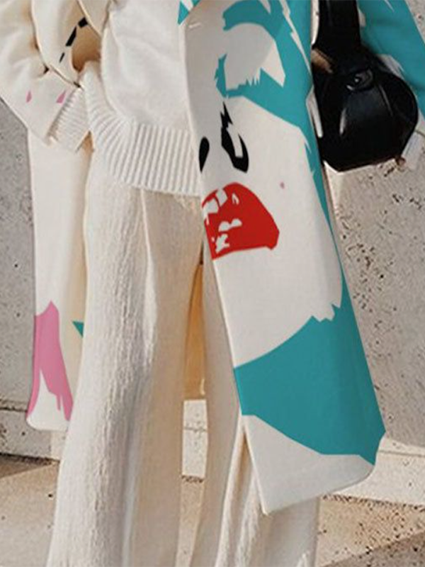 Contrast Color Figure Notched Collar Outerwear Woolen Coat