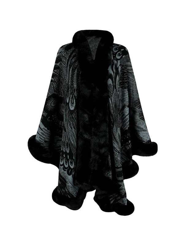 Jacquard Keep Warm Velvet Long Sleeves Loose Collarless Shawl Cape