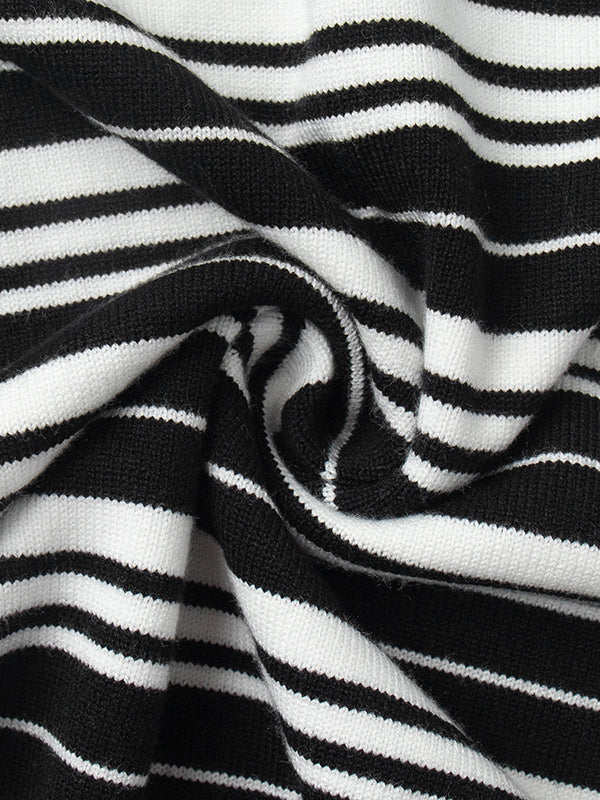Split-Joint Striped Long Sleeves Lapel Sweater Tops