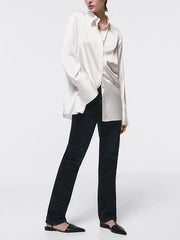 Casual Loose Long Sleeves Buttoned Solid Color Lapel Collar Blouses&Shirts Tops