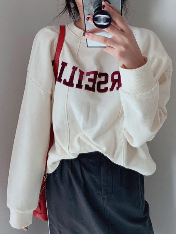 Casual Asymmetric Lapel Split-Joint Letter Print Sweatshirt