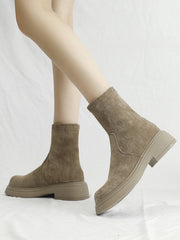 Round-Toe Split-Joint Chunky Shoes Boots