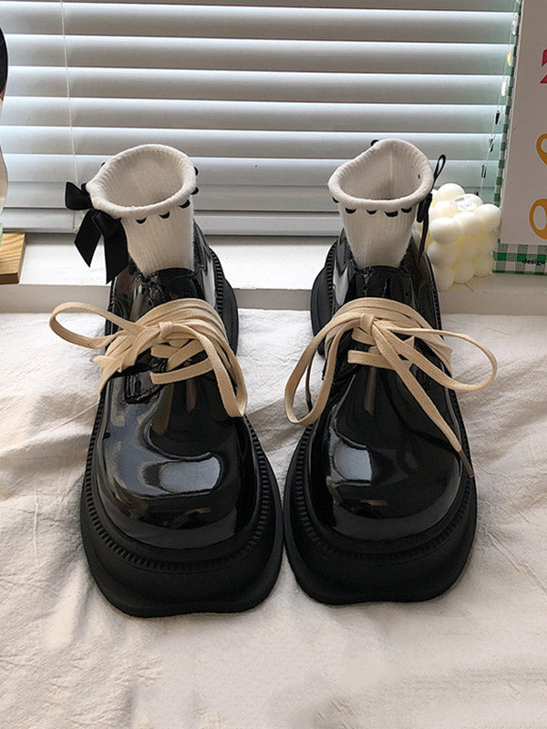 Lace-Up Round-Toe Split-Joint Platform Shoes Mary Janes