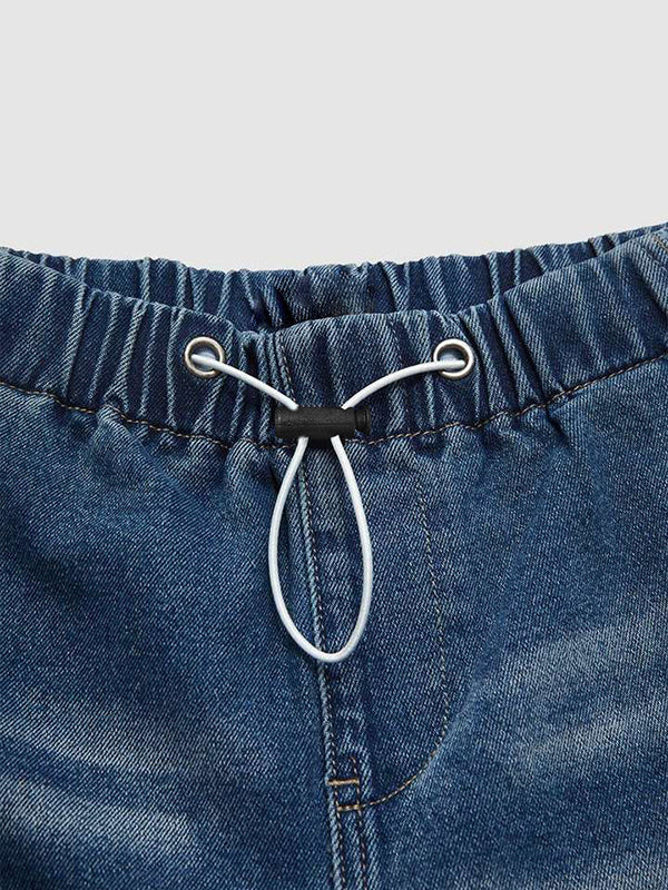 Drawstring Elasticity Gradient High Waisted Loose Jean Pants Bottoms