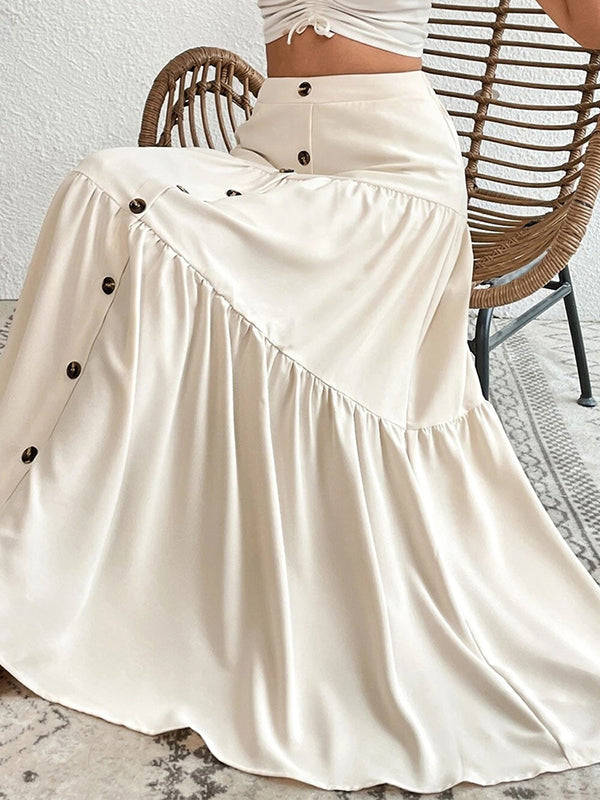 Buttoned Pleated Split-Joint Loose Skirts Bottoms