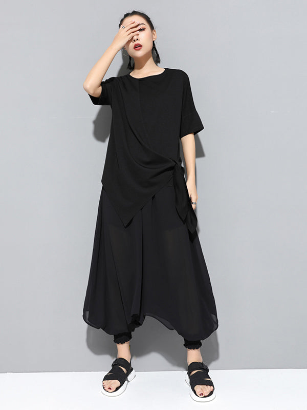 Original Irregularity Split-Joint Solid T-Shirts Tops
