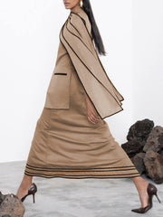 Asymmetric Pockets Split-Joint A-Line Capelet Round-Neck Maxi Dresses