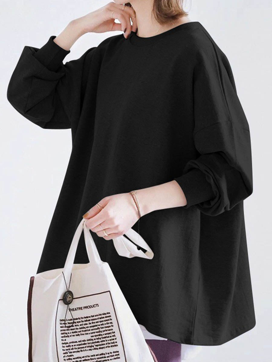 Solid Color Long Sleeves Loose Sweatshirt Tops