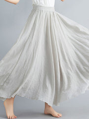 Elasticity Pleated Solid Color A-Line Loose Skirts