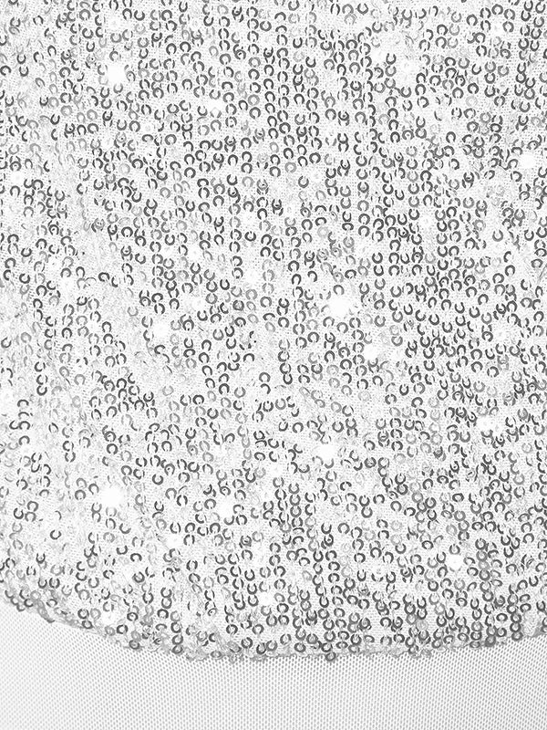 High-Waisted See-Through Sequined Split-Joint Skinny Sleeveless V-Neck Bodysuits