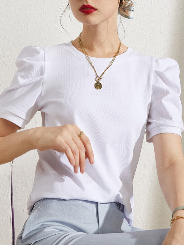 Original Simple Loose Solid Color Puff Sleeves T-Shirt Top
