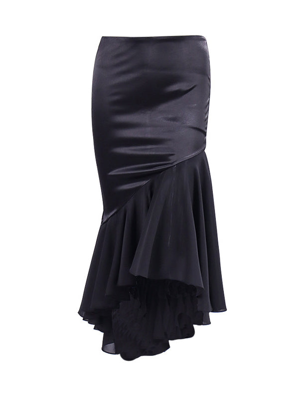 Asymmetric Pleated Ruffled Split-Joint Bodycon High Waisted Skirts Bottoms