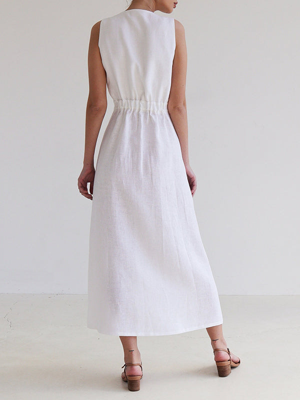 Split-Joint Loose Sleeveless V-Neck Maxi Dresses
