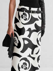 H-Line Contrast Color Floral Printed Skirts Bottoms