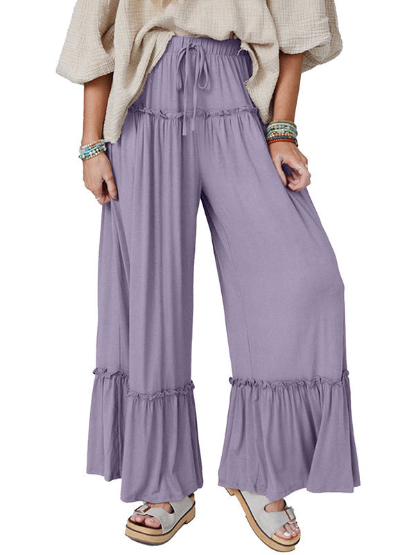 Pleated Solid Color High Waisted Loose Trousers Pants