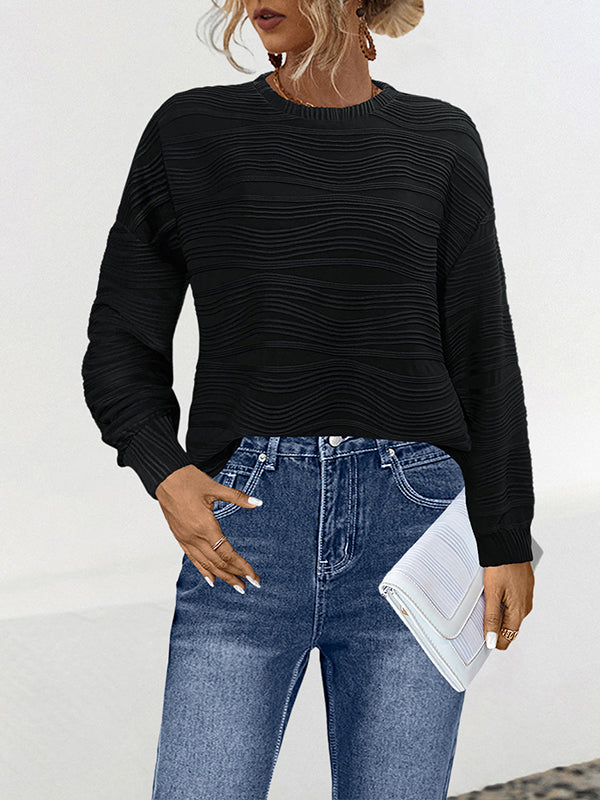 Solid Color Long Sleeves Loose Round-Neck T-Shirts