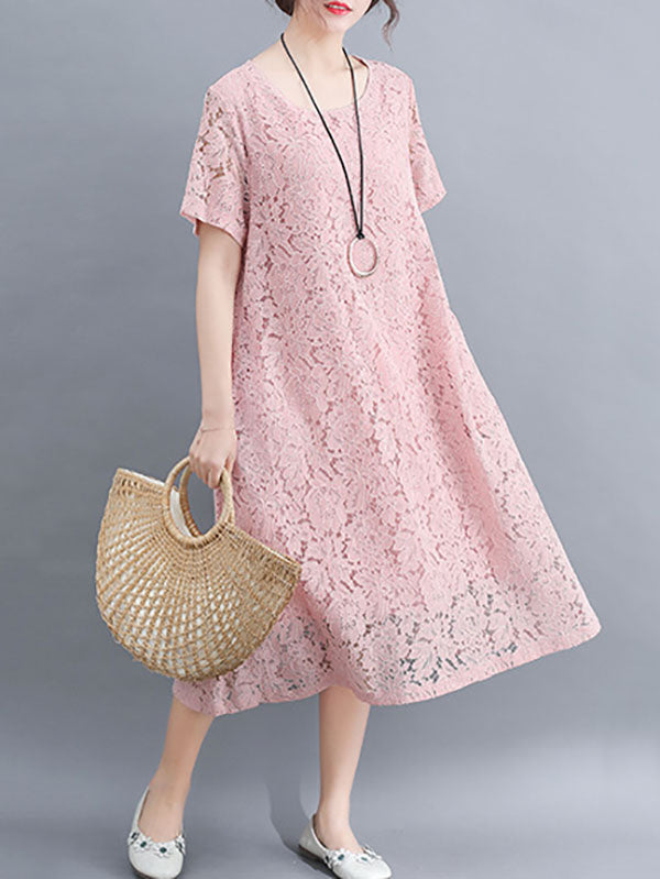 Embroidered Hollow Solid Dress