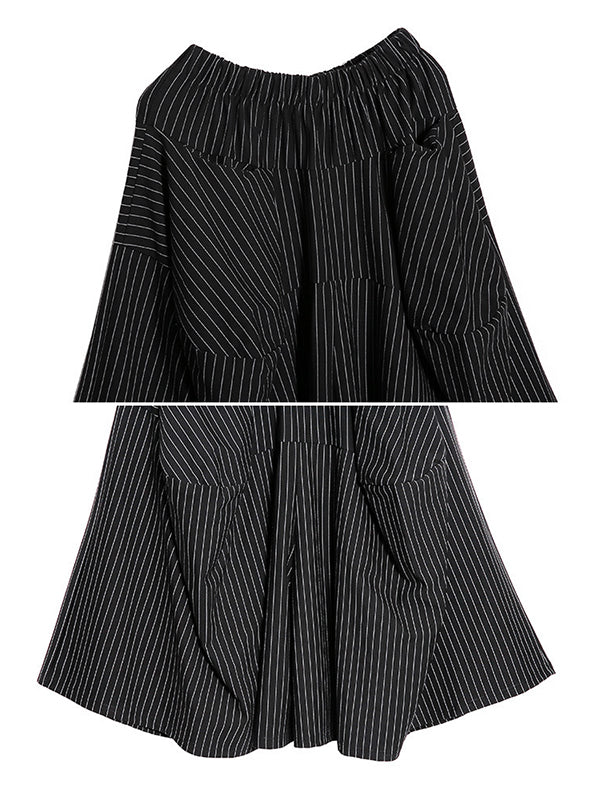 Elasticity Pockets Striped High Waisted Loose Pants Culotte