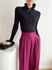 Casual Skinny Loose Solid Color Lapel Collar Pullovers