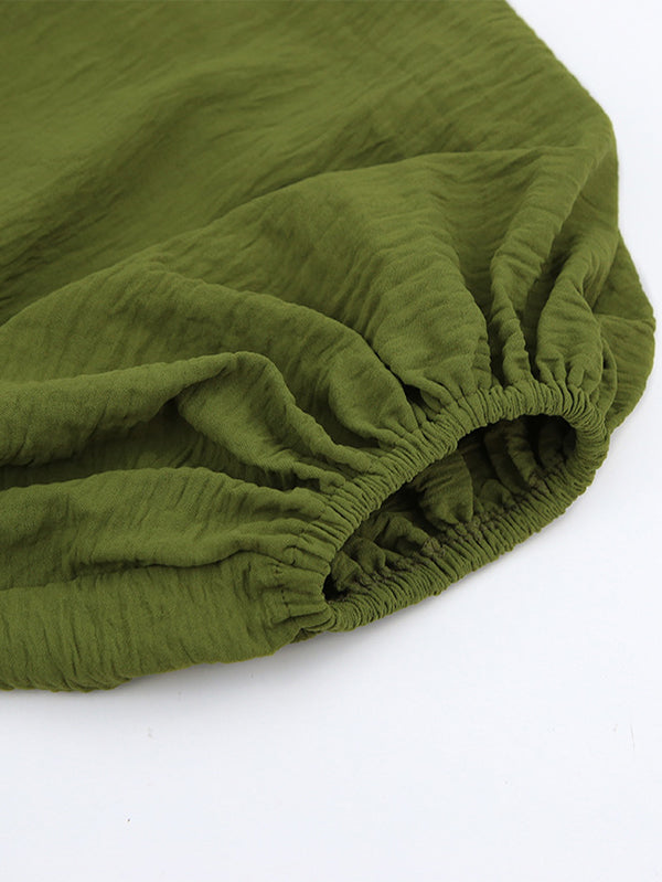 Elasticity Solid Color V-back Long Sleeves Loose Deep V-Neck Mini Dresses