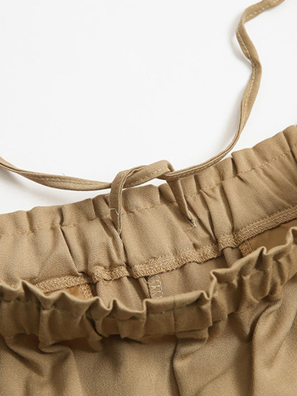 Elasticity Solid Color Split-Joint Wide Side High Waisted Wide Leg Trousers Pants