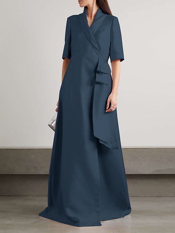 Loose Solid Color Split-Joint V-Neck Maxi Evening Dresses