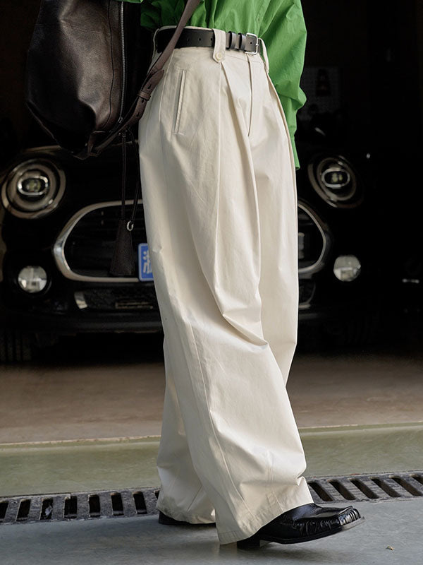 Pleated Solid Color High Waisted Wide Leg Trousers Casual Pants Bottoms