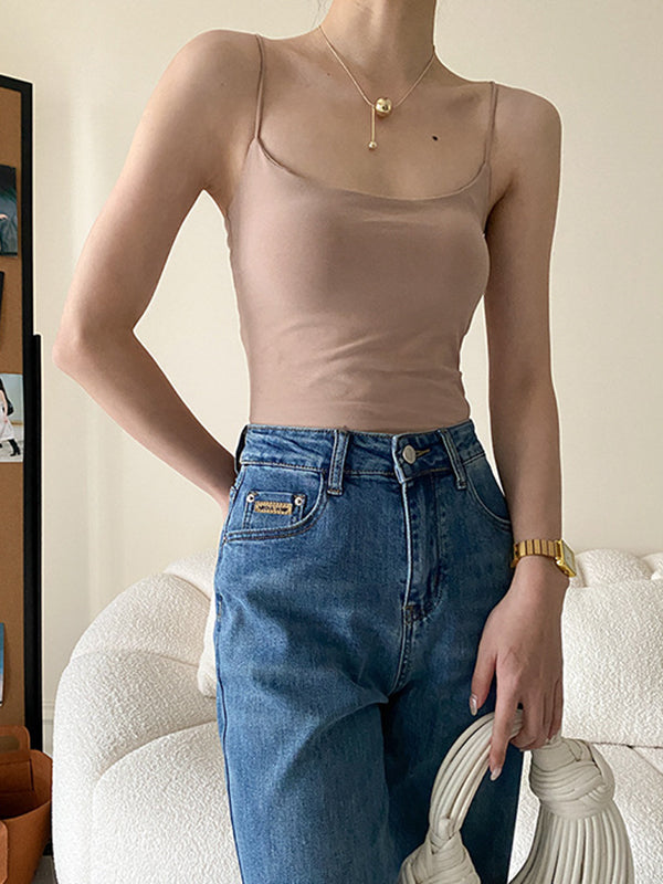 Adjustable Solid Color Skinny Spaghetti-Neck Vest Top