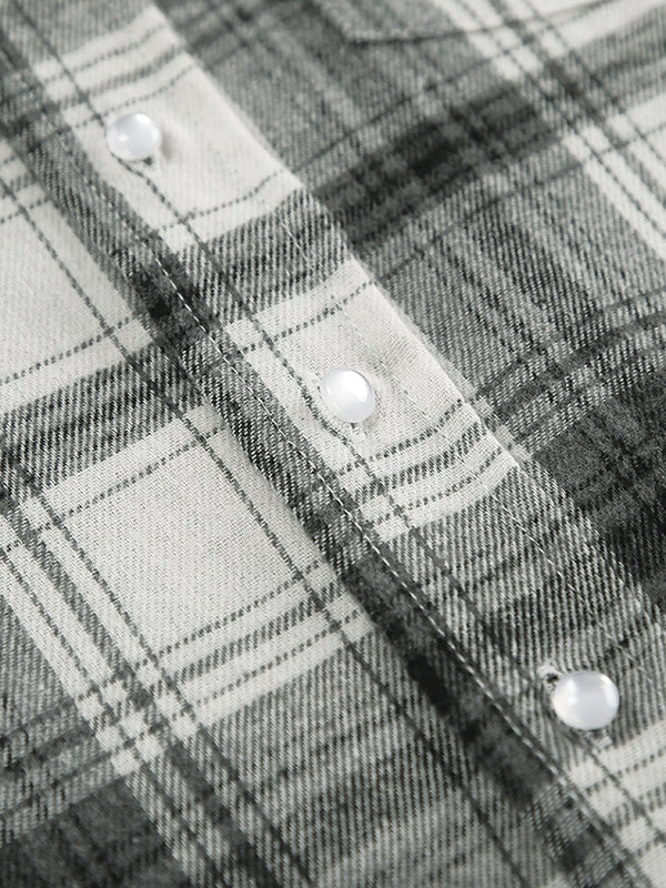 Buttoned Plaid Pockets Long Sleeves Loose Lapel Blouses&Shirts Tops