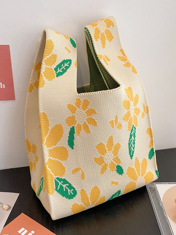 Floral Printed Woven Handbag Bags Accessories