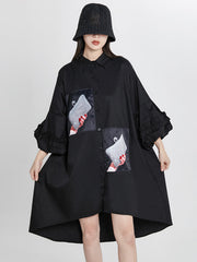 Loose High-Low Irregular Applique Shirt Dress Midi Dress