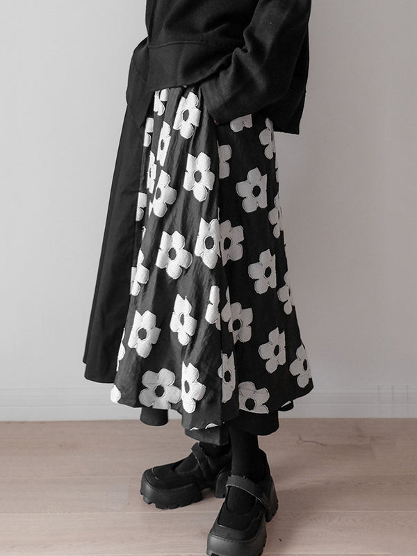 Original Cool A-Line Loose Split-Joint Jacquard Solid Color Skirts Bottoms