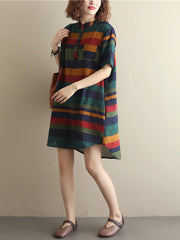 Loose Vintage Striped Shirt Dress