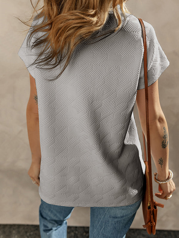 Solid Color Loose Short Sleeves V-Neck T-Shirts Tops