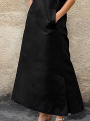 Solid Color Split-Joint Split-Side Flared Sleeves Loose Stand Collar Shirt Dress Maxi Dresses