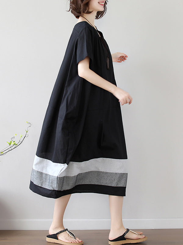 Loose Splicing Square-Collar Midi Dress