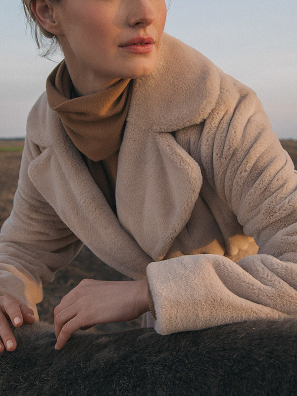 Original Creation Long Sleeves Loose Keep Warm Solid Color Notched Collar Coats