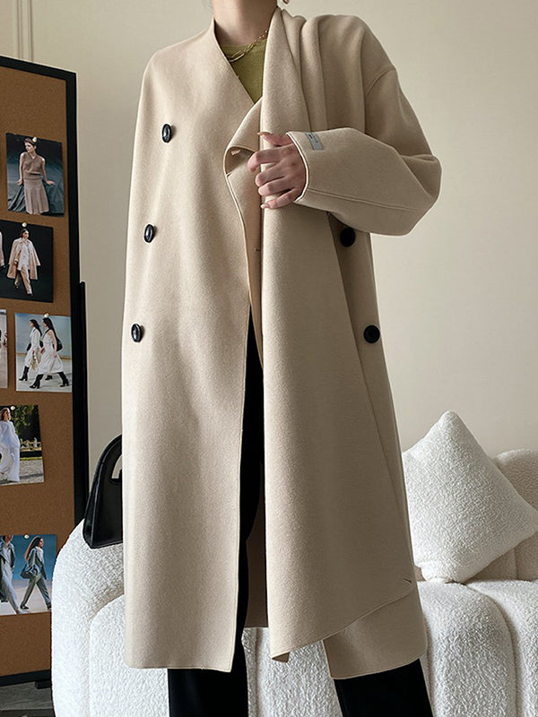 Original Stylish Loose Long Sleeves Solid Color Woolen Coats